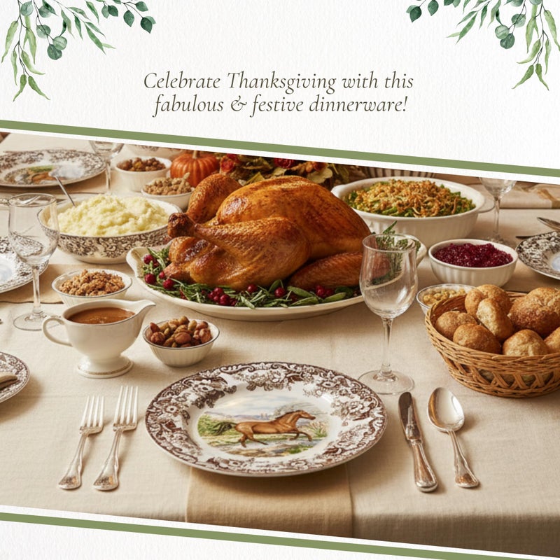 Spode Woodland American Quarter Horse Dinner Plate - 10.5 Inch Fine Earthenware with 1831 British Flowers Border, Microwave, Oven, Freezer & Dishwasher Safe - Made in England, Equestrian Tableware - Image 5